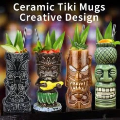 Tiki-mokken Glazen Tiki-mok Voor Cocktails, Set Van 4 Grote Keramische Tropische Bekers, Hawaïaanse Tiki-feestjes, Creatieve Cocktailglazen Voor Drankjes, Drinkgerei Voor Bar, Hoogwaardig Tropisch Exotisch Leuk Bargerei, 4 Stuks, Als Cadeau -Merkloos Winkel 1200x1200 1291