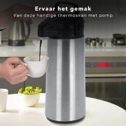 Cheqo® Thermos Pomp - 1.8L Roestvrij Staal - Isoleerkan Met Pomp - Thermoskan Met Pomp - Zwarte Dop & Handvat - Houdt 6 Uur Warm - 1800ml - Afmeting 17x14x36cm -Merkloos Winkel 1200x1200 13