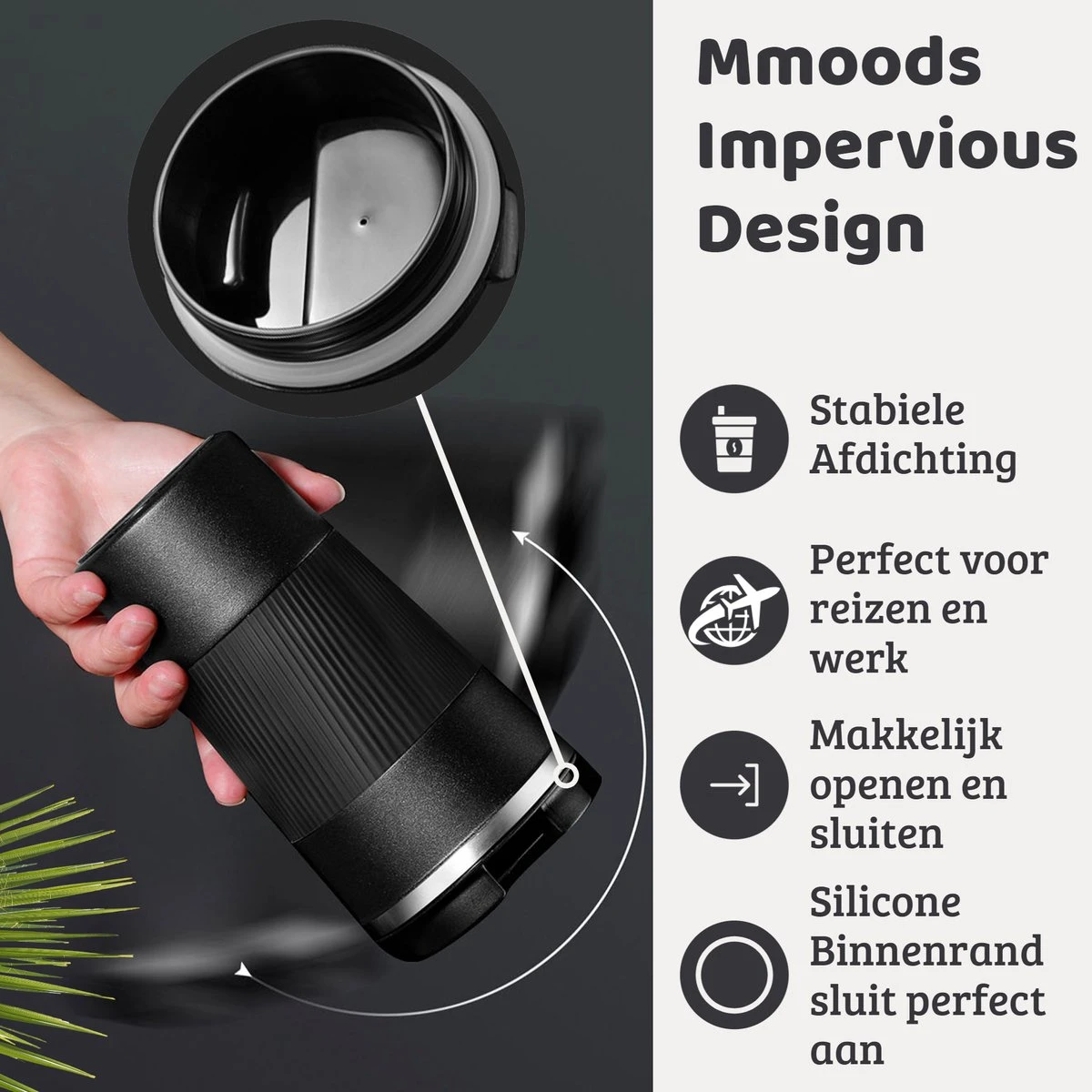 Mmoods Thermosbeker Voor Koffie En Thee 380ml - Koffiebeker To Go - Reisbeker Voor Auto - Herbruikbare Drinkfes Voor Warme En Koude Dranken - Ecologische Thermoskan Zwart Geschenk 5 Mmoods Thermosbeker Voor Koffie En Thee 380ml - Koffiebeker To Go - Reisbeker Voor Auto - Herbruikbare Drinkfes Voor Warme En Koude Dranken - Ecologische Thermoskan Zwart Geschenk - Afbeelding 3
