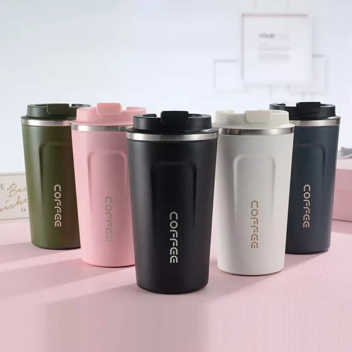 Koffiebeker To Go | Lekvrije Thermosbeker | Thermosfles | RVS Reisbeker | Dubbelwandige Travel Mug | 380 Ml | Zwart 6 Koffiebeker To Go | Lekvrije Thermosbeker | Thermosfles | RVS Reisbeker | Dubbelwandige Travel Mug | 380 Ml | Zwart - Afbeelding 4