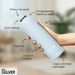 Pulver - RVS Thermosfles / Drinkfles – BPA Vrij – 750 Ml - Waterfles Met Draaidop – Drinkfles – Dubbele Isolatie - Rubberen Coating- Licht Groen -Merkloos Winkel 1200x1200 208