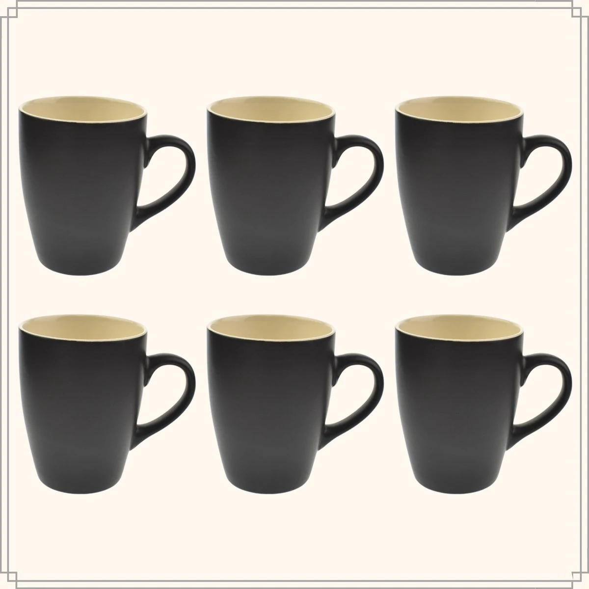 OTIX Koffiekopjes - Met Oor - Set Van 6 - Theekoppen - 340ml - Zwart - Keramiek 3 OTIX Koffiekopjes - Met Oor - Set Van 6 - Theekoppen - 340ml - Zwart - Keramiek