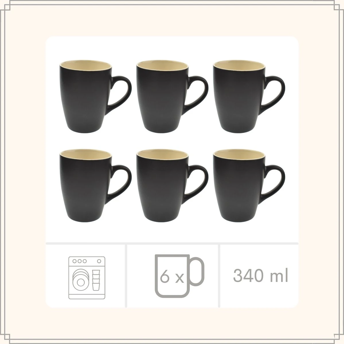 OTIX Koffiekopjes - Met Oor - Set Van 6 - Theekoppen - 340ml - Zwart - Keramiek 7 OTIX Koffiekopjes - Met Oor - Set Van 6 - Theekoppen - 340ml - Zwart - Keramiek - Afbeelding 5