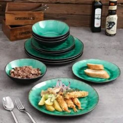 Merkloos Combiservies, 24-delig Coco Tafelservies Van Aardewerk, Raku Glazuur Effect Serviesset, Bevat Mueslikommen, Dessertborden En Dinerborden Voor 8 Personen In Vintage Look, Groen -Merkloos Winkel 1200x1200 2308