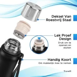 TravelR Thermosfles - Thermoskan - Drinkfles - Isoleerfles - BPA Vrij - Roestvrij Staal - 750 ML - Mat Zwart -Merkloos Winkel 1200x1200 315