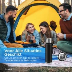 TravelR Thermosfles - Thermoskan - Drinkfles - Isoleerfles - BPA Vrij - Roestvrij Staal - 750 ML - Mat Zwart -Merkloos Winkel 1200x1200 318