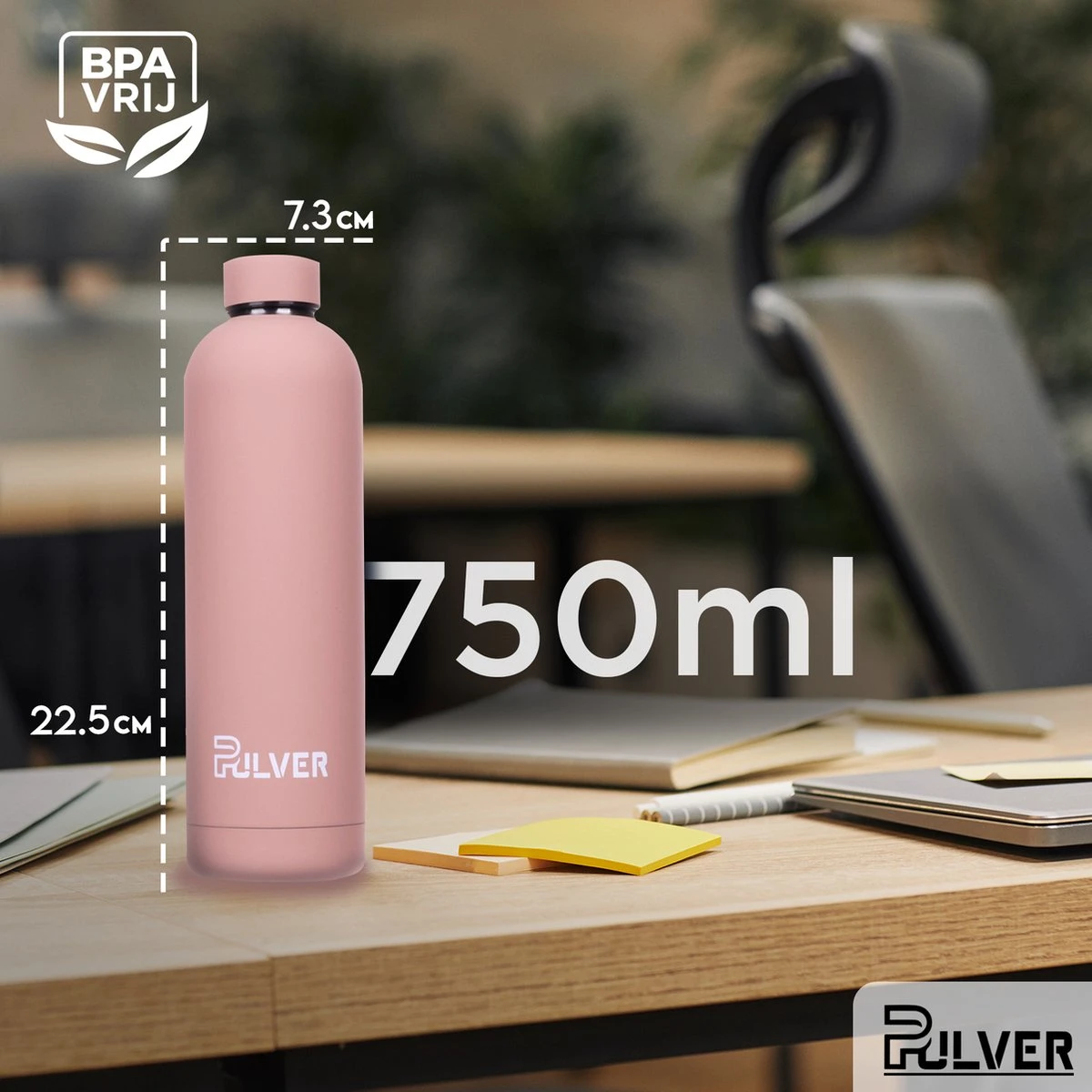 Pulver - RVS Thermosfles / Drinkfles – BPA Vrij – 750 Ml - Waterfles Met Draaidop – Drinkfles – Dubbele Isolatie - Rubberen Coating- Licht Roze 5 Pulver - RVS Thermosfles / Drinkfles – BPA Vrij – 750 Ml - Waterfles Met Draaidop – Drinkfles – Dubbele Isolatie - Rubberen Coating- Licht Roze - Afbeelding 3