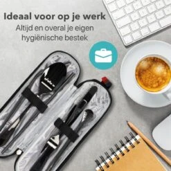 Damster Reisbestek - Verbeterde Versie - Meeneem Bestek Rvs - Reis Bestekset To Go - Incl. Herbruikbare Rietjes - Eenpersoons - Achtdelig - Zwart -Merkloos Winkel 1200x1200 516