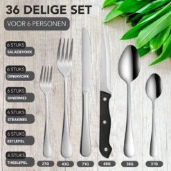 Achaté Bestekset 6 Persoons - 36-delig - RVS - Lepels, Messen, Vorken En Steakmessen - Hoogwaardige Kwaliteit - Vaatwasser Bestendig - Zilver -Merkloos Winkel 1200x1200 543