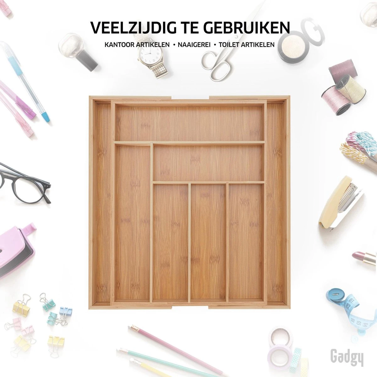 Gadgy Uitschuifbare Bestekbak - Uitschuifbare Bestekcassette Hout - Besteklade - Ladeverdeler - 6/8 Vakken - Bamboe 9 Gadgy Uitschuifbare Bestekbak - Uitschuifbare Bestekcassette Hout - Besteklade - Ladeverdeler - 6/8 Vakken - Bamboe - Afbeelding 7