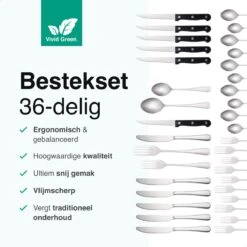 Vivid Green Bestekset (36-delig) - Bestek Set 6 Persoons - Lepels, Messen, Vorken En Steakmessen - Vaatwasserbestendig - RVS -Merkloos Winkel 1200x1200 582
