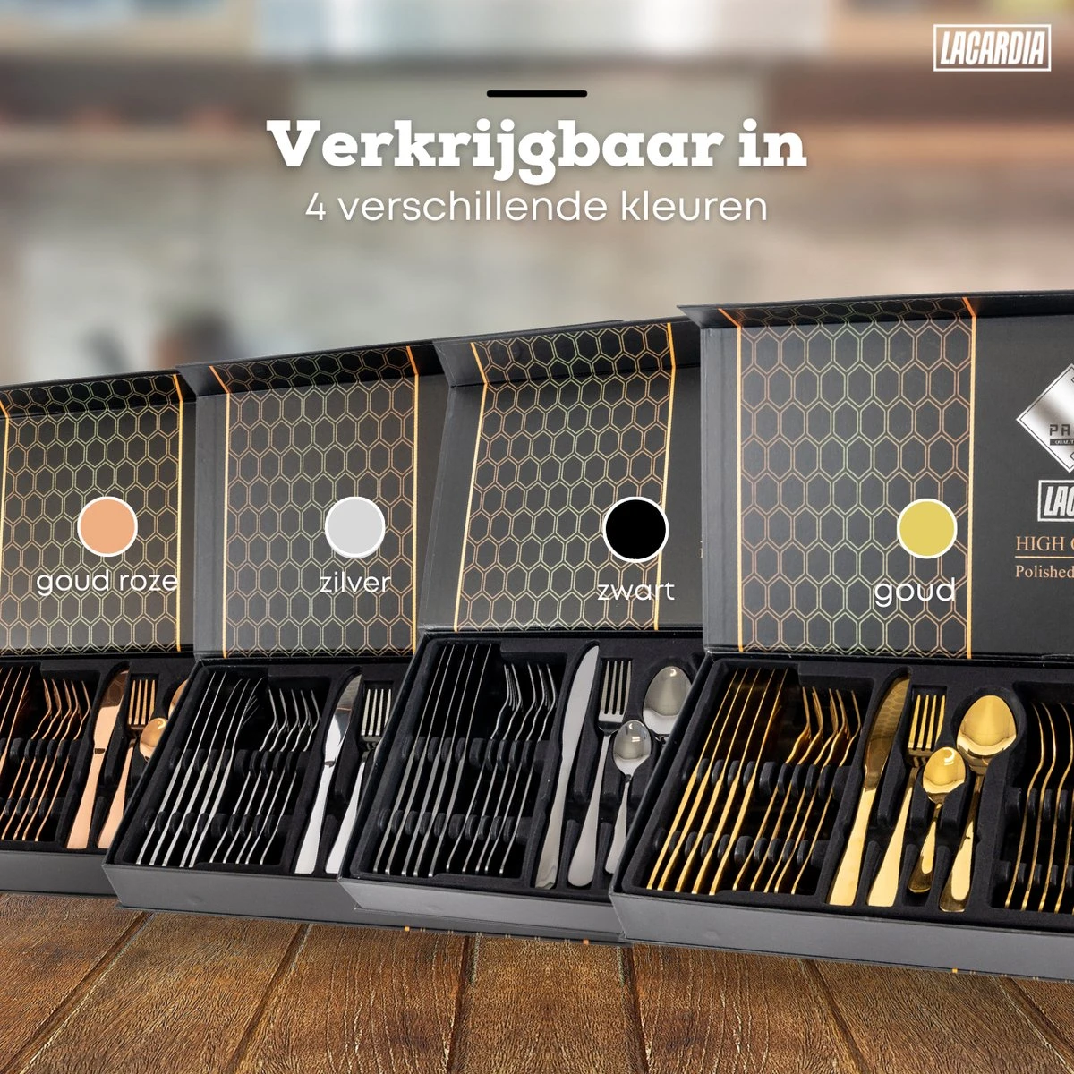 LaCardia Bestekset Glans Zwart – 24-delig Bestek – 6 Persoons – Bestek Zwart Voor 6 Personen 4 LaCardia Bestekset Glans Zwart – 24-delig Bestek – 6 Persoons – Bestek Zwart Voor 6 Personen - Afbeelding 2