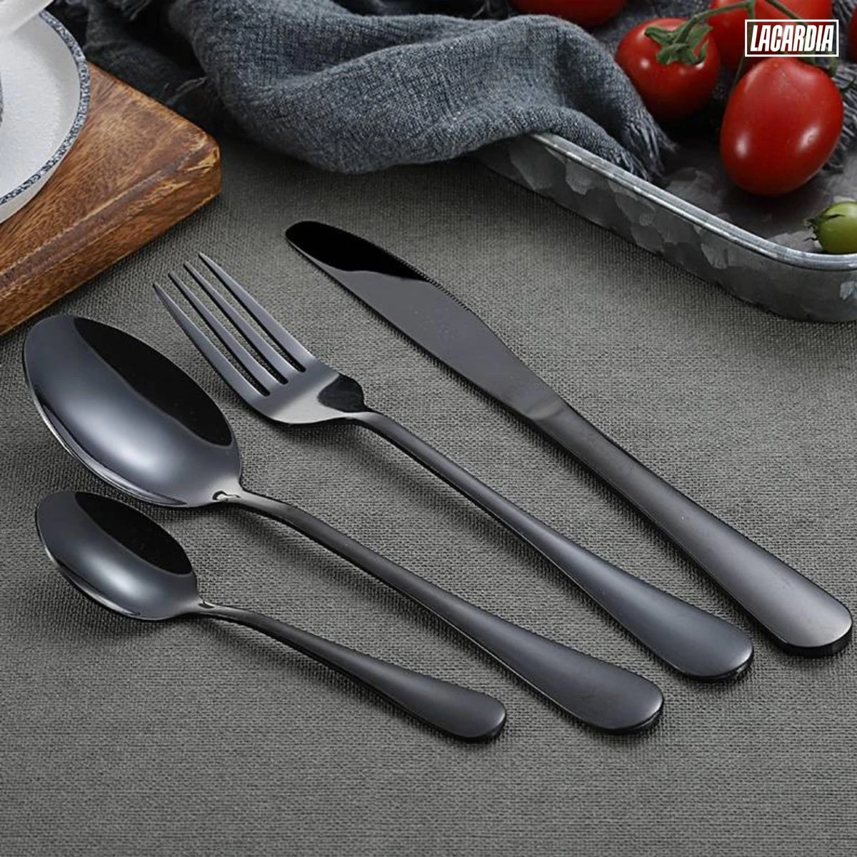 LaCardia Bestekset Glans Zwart – 24-delig Bestek – 6 Persoons – Bestek Zwart Voor 6 Personen 8 LaCardia Bestekset Glans Zwart – 24-delig Bestek – 6 Persoons – Bestek Zwart Voor 6 Personen - Afbeelding 6