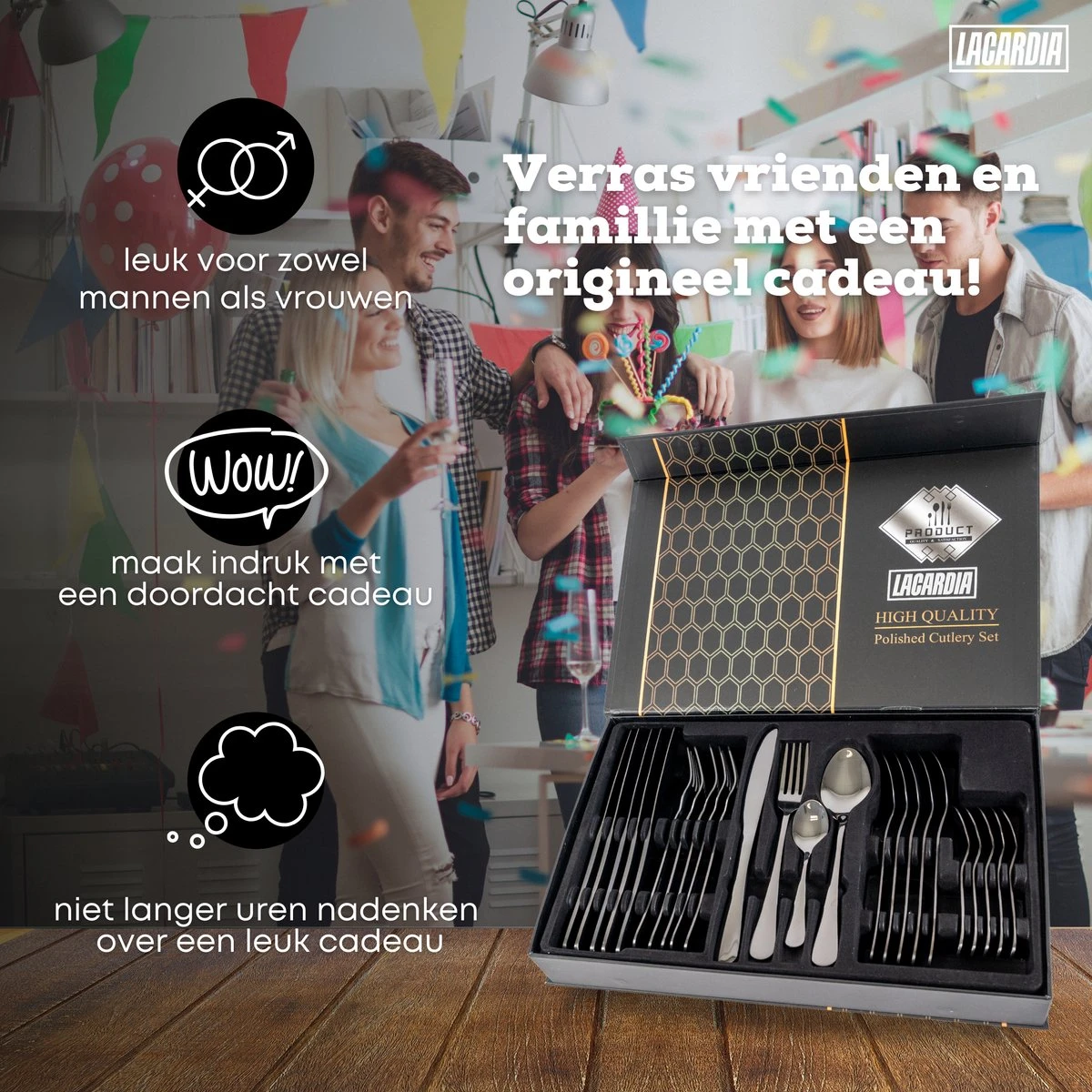 LaCardia Bestekset Glans Zwart – 24-delig Bestek – 6 Persoons – Bestek Zwart Voor 6 Personen 11 LaCardia Bestekset Glans Zwart – 24-delig Bestek – 6 Persoons – Bestek Zwart Voor 6 Personen - Afbeelding 9