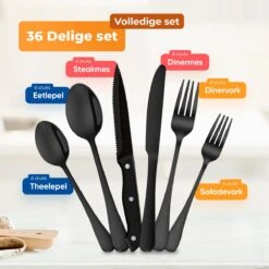 Strex Bestekset 6 Persoons - Zwart - 36-delig - Roestvrij Staal - Lepels, Messen, Vorken En Steakmessen - Hoogwaardige Kwaliteit 12 Strex Bestekset 6 Persoons - Zwart - 36-delig - Roestvrij Staal - Lepels, Messen, Vorken En Steakmessen - Hoogwaardige Kwaliteit -Merkloos Winkel 1200x1200 605