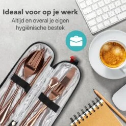 Damster Reisbestek - Verbeterde Versie - Meeneem Bestek Rvs - Reis Bestekset To Go - Incl. Herbruikbare Rietjes - Eenpersoons - Achtdelig - Roodgoud -Merkloos Winkel 1200x1200 658