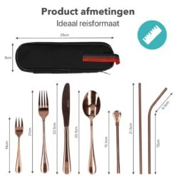 Damster Reisbestek - Verbeterde Versie - Meeneem Bestek Rvs - Reis Bestekset To Go - Incl. Herbruikbare Rietjes - Eenpersoons - Achtdelig - Roodgoud -Merkloos Winkel 1200x1200 660