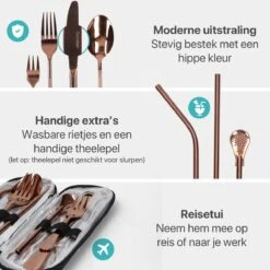 Damster Reisbestek - Verbeterde Versie - Meeneem Bestek Rvs - Reis Bestekset To Go - Incl. Herbruikbare Rietjes - Eenpersoons - Achtdelig - Roodgoud -Merkloos Winkel 1200x1200 661