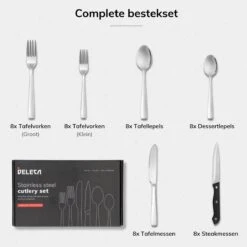 Deleca 8 Persoons Bestekset (48-delig) - Lepels, Messen, Vorken & Steakmessen - Vaatwasserbestendig - Zilver / RVS -Merkloos Winkel 1200x1200 691