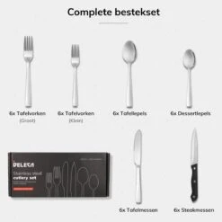 Deleca 6 Persoons Bestekset (36-delig) - Lepels, Messen, Vorken & Steakmessen - Vaatwasserbestendig - Zilver / RVS -Merkloos Winkel 1200x1200 734