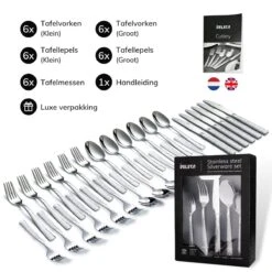 Deleca 6 Persoons Bestekset Deluxe (30-delig) - Vorken, Lepels En Messen - Vaatwasserbestendig - Gehamerd - Zilver / RVS -Merkloos Winkel 1200x1200 741