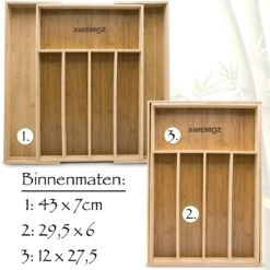 AWEMOZ Bestekbak – Bamboe Besteklade Uitschuifbaar – 5/7 Vakken - Bestekcassette - Bestekhouder Hout - Lade Organizer - Bestek Opbergen - 45 Cm Lang X 30-43 Cm Breed X 4 Cm Hoog -Merkloos Winkel 1200x1200 809