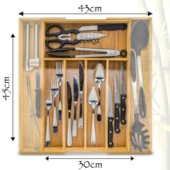 AWEMOZ Bestekbak – Bamboe Besteklade Uitschuifbaar – 5/7 Vakken - Bestekcassette - Bestekhouder Hout - Lade Organizer - Bestek Opbergen - 45 Cm Lang X 30-43 Cm Breed X 4 Cm Hoog -Merkloos Winkel 1200x1200 810