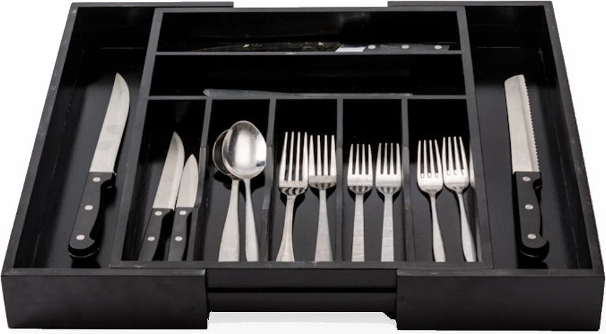 Merkloos Decopatent® Uitschuifbaar Bestekbak - Besteklade - 7 Vaks -> Uitschuifbaar Naar 9 Vakken - Bestekbakken Organizer - Bamboe - Zwart 9 Merkloos Decopatent® Uitschuifbaar Bestekbak - Besteklade - 7 Vaks -> Uitschuifbaar Naar 9 Vakken - Bestekbakken Organizer - Bamboe - Zwart - Afbeelding 7