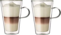 Louvira - Latte Macchiato Glazen - 400 Ml - 2 Stuks - Theeglazen - Dubbelwandige Glazen - Latte Macchiato Glazen Dubbelwandig - Latte Glazen - Koffieglazen - Cappuccino Glazen