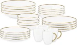 Merkloos Winkel 45 Vtwonen Serviesset - Wit-Goud - Porselein - 24-delig