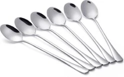 Set Van 6 Lange Ovale Lepels - Latte Macchiato - Dessertlepels - 19,5cm - Sorbetlepels - IJslepels - Theelepels - Zilver