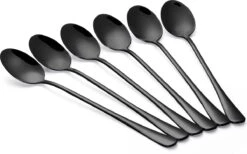 Set Van 6 Lange Ovale Lepels - Latte Macchiato - Dessertlepels - 19,5cm - Sorbetlepels - IJslepels - Theelepels - Zwart