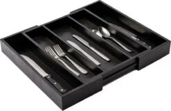 Merkloos Decopatent® Uitschuifbaar Bestekbak - Besteklade - 3 Vaks -> Uitschuifbaar Naar 5 Vakken - Bestekbakken Organizer - Bamboe - Zwart -Merkloos Winkel 1200x776 3