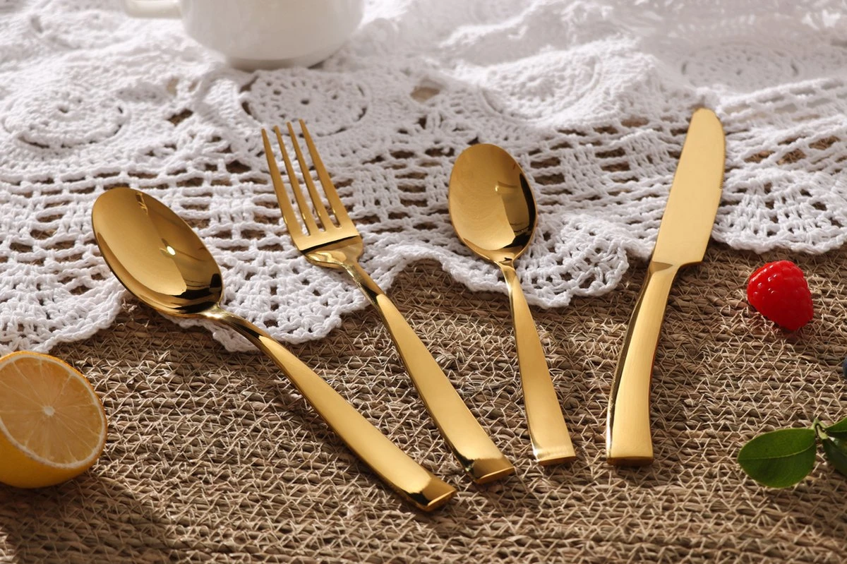 Bestekset - Bestek Goud -24 Delig-Zwitsers Kwaliteit-Complete Set-100% Roestvrijstaal-Gold 24k-Goud 24K 11 Bestekset - Bestek Goud -24 Delig-Zwitsers Kwaliteit-Complete Set-100% Roestvrijstaal-Gold 24k-Goud 24K - Afbeelding 9