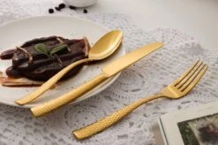 Bestekset - Bestek Goud Gehamerd -24 Delig-Zwitsers Kwaliteit-Complete Set-100% Roestvrijstaal-Gehamerd Gold 24k-Goud 24K -Merkloos Winkel 1200x799 44