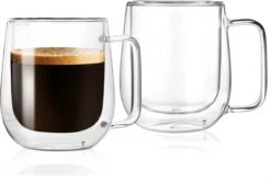 Glasrijk® Theeglazen - 320 Ml - 2 Stuks - Dubbelwandige Glazen - Koffieglazen - Theeglas Met Oor - Theeglas - Cappuccino Glazen - Latte Macchiato Glazen - Koffieglas Met Oor - Theeglazen Met Oor - Koffieglazen Met Oor