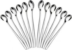 Latte Machiato Lepels – RVS Lange Yoghurt, Dessert Of Koffie Lepeltjes – KELERINO. - Set Van 12 Stuks