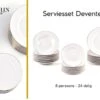 LeRijn® Serviesset Deventer 8 Persoons - 24 Delig - Licht Crème Wit Met Gouden Rand En Motief - Dinerborden - Soepborden - Dessertborden - Borden Servies - Bordenset