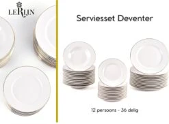 Merkloos Winkel 33 LeRijn® Serviesset Deventer 12 Persoons - 36 Delig - Licht Crème Wit Met Gouden Rand En Motief - Dinerborden - Soepborden - Dessertborden - Borden Servies - Bordenset