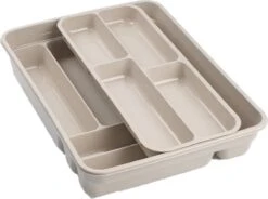 Bestekbak/bestekhouder Taupe 40 X 30 X 7 Cm - 2 Lagen - Keuken Opberg Accessoires