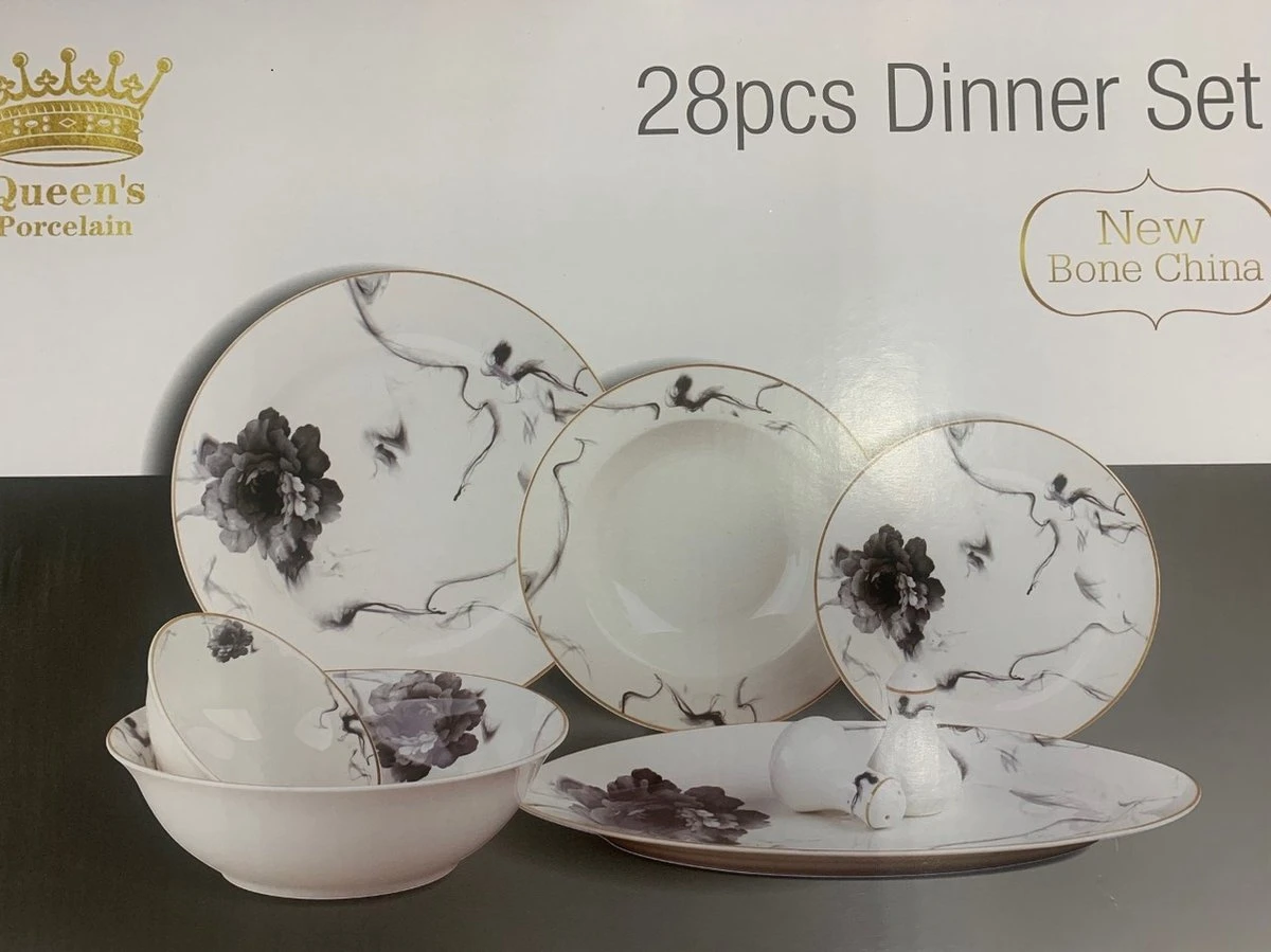 Servies Set 28 Delig Zilver Randje 3 Servies Set 28 Delig Zilver Randje