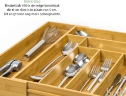 Budu Uitschuifbare Bamboe Bestekbak #50 (50 Cm Diep) - Bestekcassette Hout - Besteklade - 50 X 34,1 - 56 Cm - 6/8 Vakken -Merkloos Winkel 1200x914