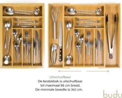 Budu Uitschuifbare Bamboe Bestekbak #50 (50 Cm Diep) - Bestekcassette Hout - Besteklade - 50 X 34,1 - 56 Cm - 6/8 Vakken -Merkloos Winkel 1200x956