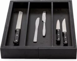 Merkloos Decopatent® Uitschuifbaar Bestekbak - Besteklade - 3 Vaks -> Uitschuifbaar Naar 5 Vakken - Bestekbakken Organizer - Bamboe - Zwart -Merkloos Winkel 1200x963