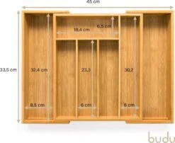 Budu Uitschuifbare Bamboe Bestekbak #33,5 (33,5 Cm Diep) - Bestekcassette Hout - Besteklade - 33,5 X 28 - 45 Cm - 5/7 Vakken -Merkloos Winkel 1200x982 2