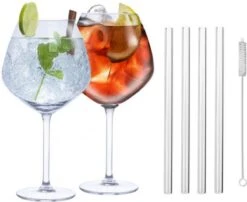 Alpina Set Van 4x Gin Tonic Cocktailglazen Met 4x Herbruikbare Glazen Rietjes - 730 Ml - Cocktails Drinken - Cocktails