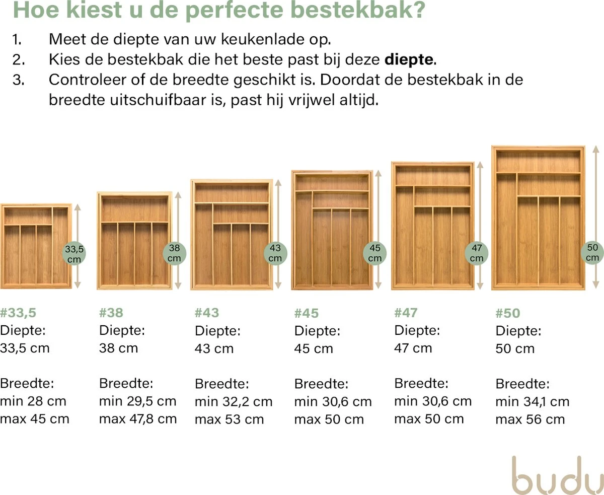 Budu Uitschuifbare Bamboe Bestekbak #38 (38 Cm Diep) - Bestekcassette Hout - Besteklade - 38 X 29,5 - 47,8 Cm - 5/7 Vakken 4 Budu Uitschuifbare Bamboe Bestekbak #38 (38 Cm Diep) - Bestekcassette Hout - Besteklade - 38 X 29,5 - 47,8 Cm - 5/7 Vakken - Afbeelding 2