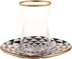 Karaca -Turkse Theeglazen & Schoteltjes (set 12-delig)-Zwart&Goud -Merkloos Winkel 1200x985 6