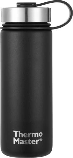 Thermo Master - Thermosfles & Drinkfles - Waterfles - 0,5 Liter - Midnight Black - 3 Doppen