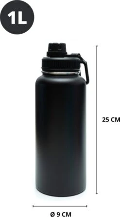 Thermosfles - Onyx Black - 1 Liter - Extra Dop Met Rietje & Drinktuit - Thermosflessen - Isoleerfles - BPA Vrij - Lekvrij - Thermoskan - Isoleerbeker - Thermosbeker -Merkloos Winkel 666x1200